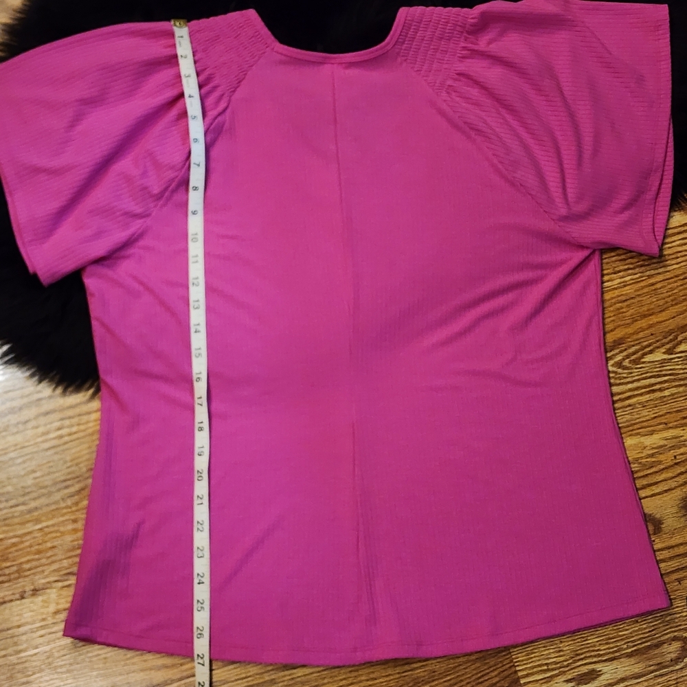 Terra & Sky Vivid Pink Blouse with Flutter Sleeves Size 14W - Picture 5 of 11